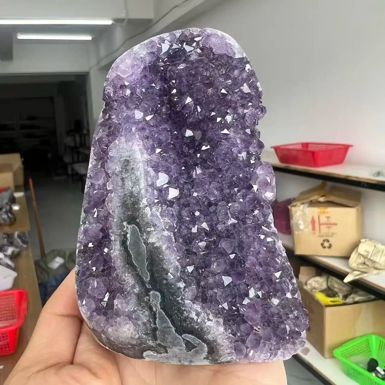 640g 10cm Améthyste naturelle d'Uruguay, grappe de cristaux de quartz, support inclus