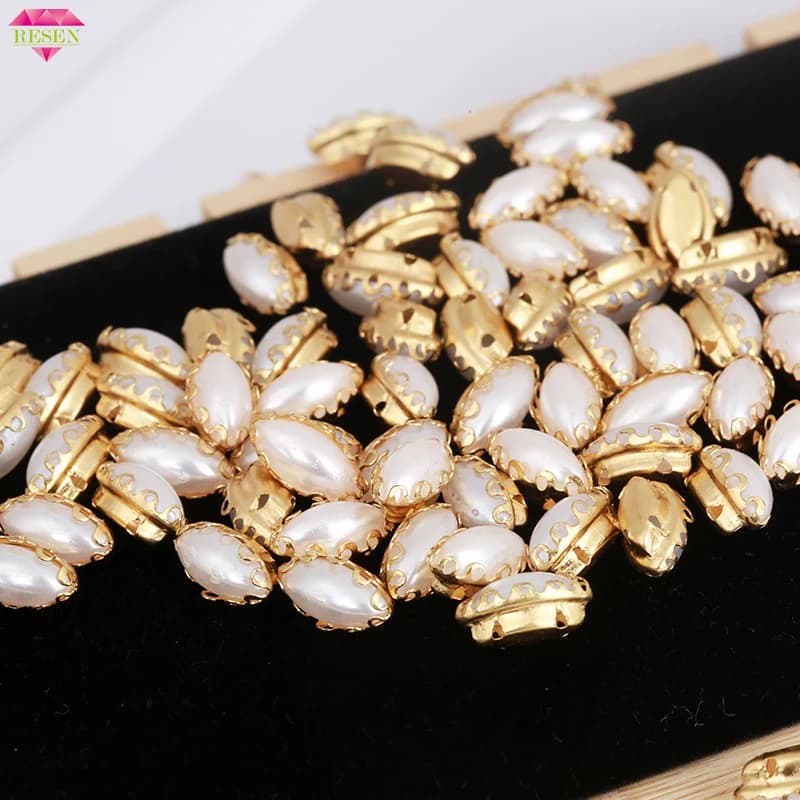 RESEN – strass œil de cheval à coudre, 5x10mm, Base de griffe en or à dos plat, couture ABS pour vêtements