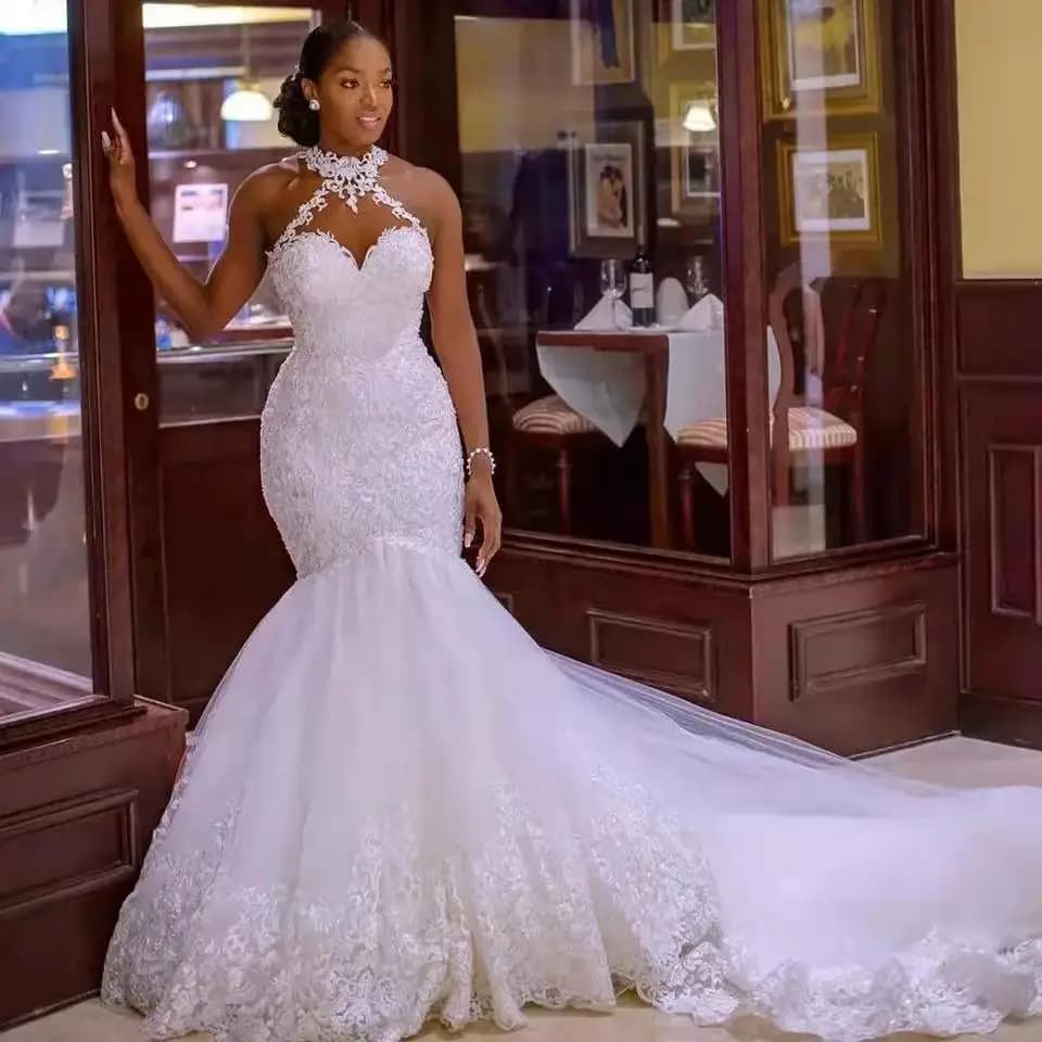 Personnalisé arabe Aso Ebi Vintage dentelle perlée robes de mariée col transparent sirène robes de mariée Sexy pas cher robes de mariée