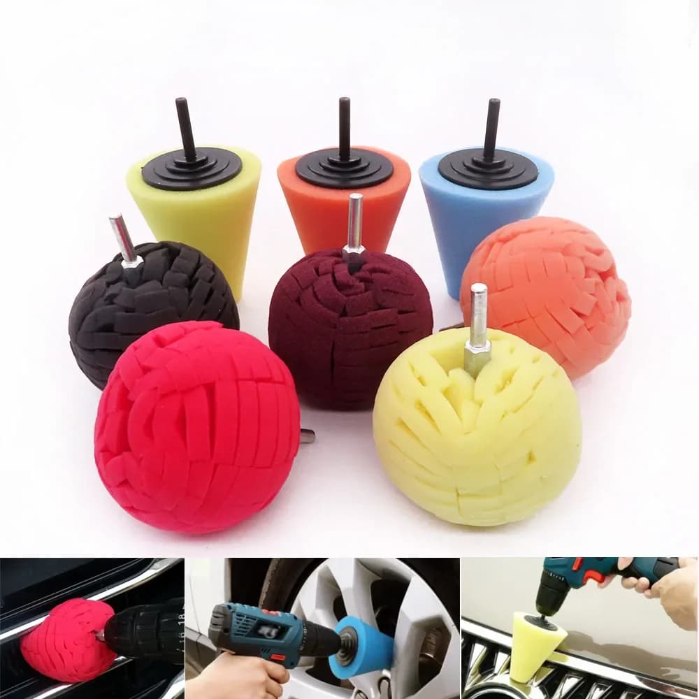 Tampon de polissage de voiture, mousse de polissage, éponge, polisseuse conique, tampon tampon, Kit de cirage automobile pour le polissage des phares de moyeu de roue de voiture