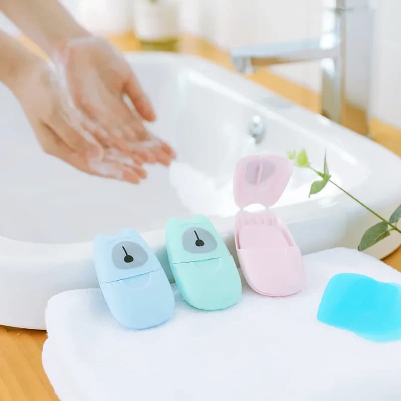 Petits savons jetables en papier pour voyage, 50 paquets/boîte, pour les mains, pour hôtel, produits de bain