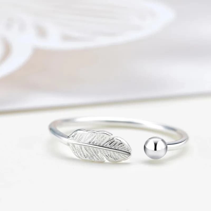 Buyee 925 bague en argent Sterling mode doigt lumière blanc Simple anneau ouvert pour femmes hommes tendance plume bijoux fins cercle