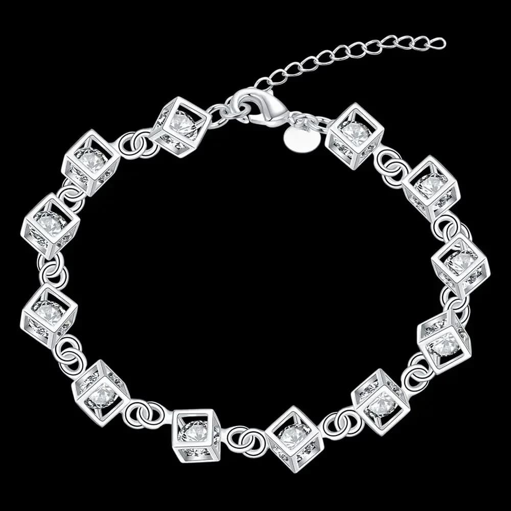 Bracelet en argent sterling 925 pour femmes, chaîne en treillis de cristal brillant, bijoux de luxe fins populaires, cadeau de fête de mariage et de vacances