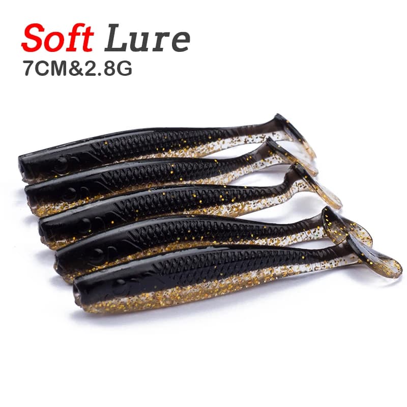 Lot de 10 leurres de pêche souples à texture unique, 63mm/70mm, 2.3g/2.8g, appâts en plastique et caoutchouc, pour bar, brochet avec sel et odeur, coulant lentement