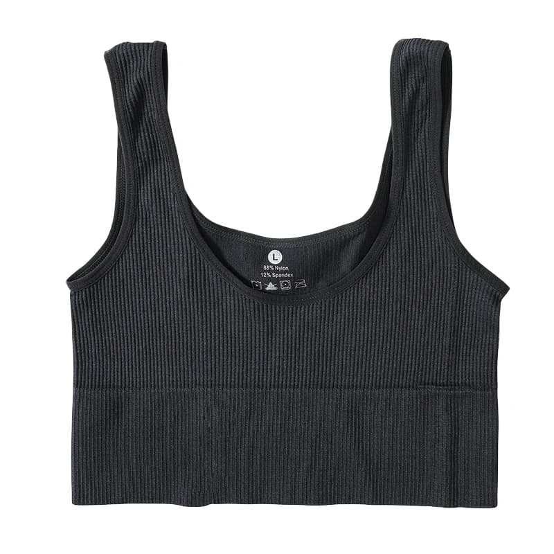 Débardeur côtelé sans couture pour femme, haut court sans manches très élastique, lingerie sexy, soutien-gorge court sport à col rond, camisole quotidienne M-XL