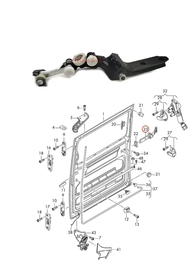 Guide de rouleau de porte coulissante électrique central pour VW T5 T6 / T5 GP TRANSPORTER / CARAVELLE / MULTIVAN T6 7E0843336D 7E0843335D
