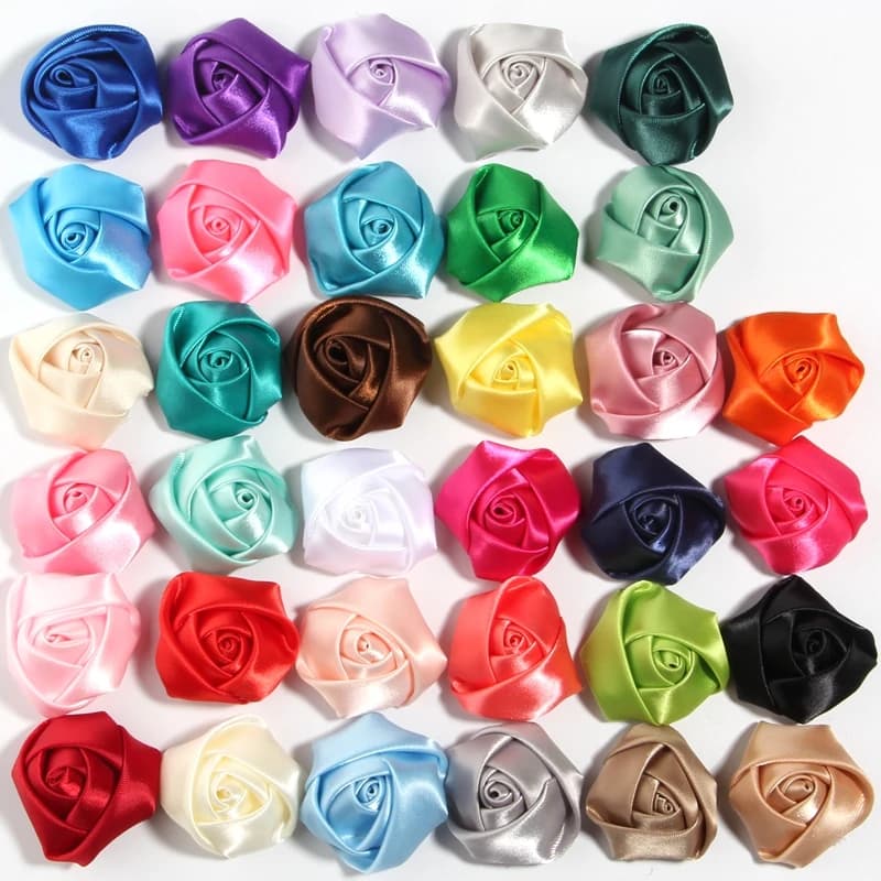 10 pièces 3.6CM 1.4 "Satin tissu artificiel fleurs Patch Applique robe de mariée bricolage mariée cheveux voile vêtements chapeaux décoration