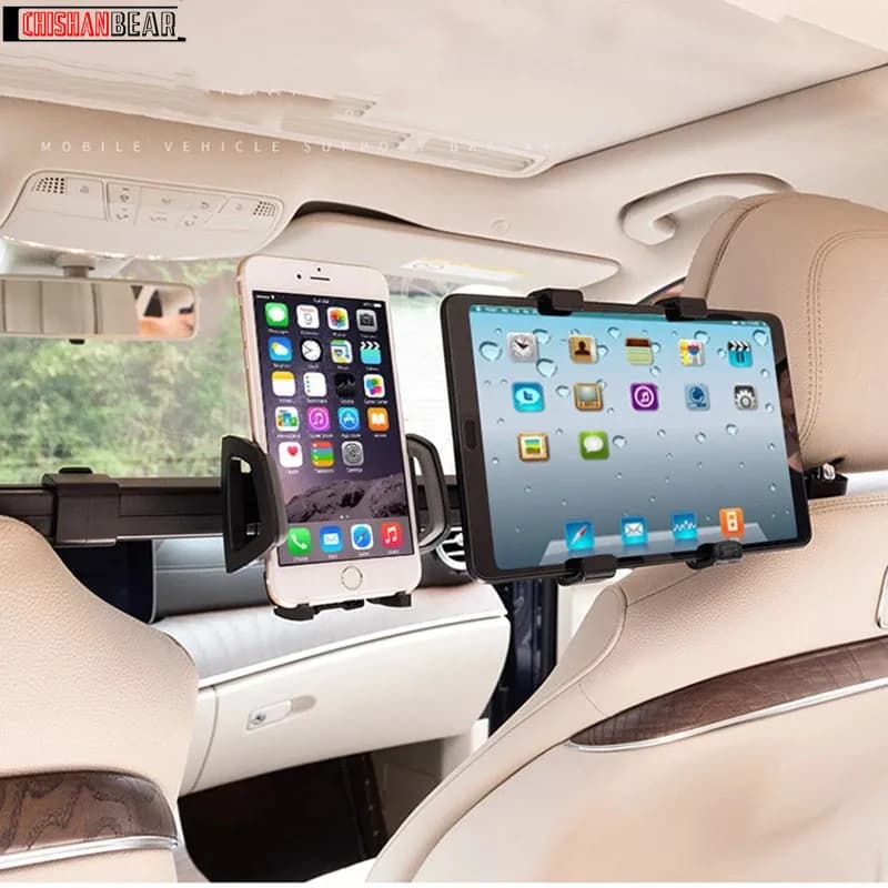 360 ° Support de siège de téléphone de voiture, support d'oreiller arrière, supports rotatifs deux en un au même temps, conception pour tablette