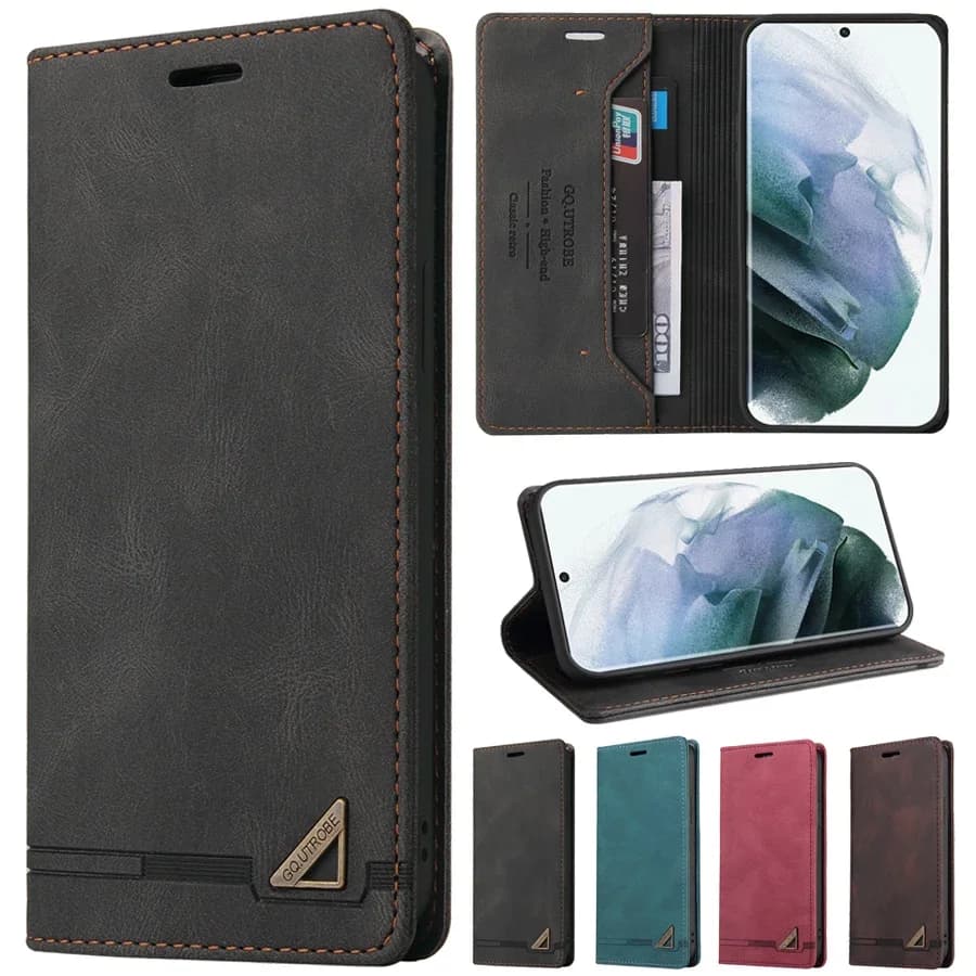 Portefeuille antivol avec fente pour cartes, rabat magnétique en cuir pour Samsung Galaxy S26 FE S25 Ultra S24 Plus S23 S22 S21 S20 S10 S9