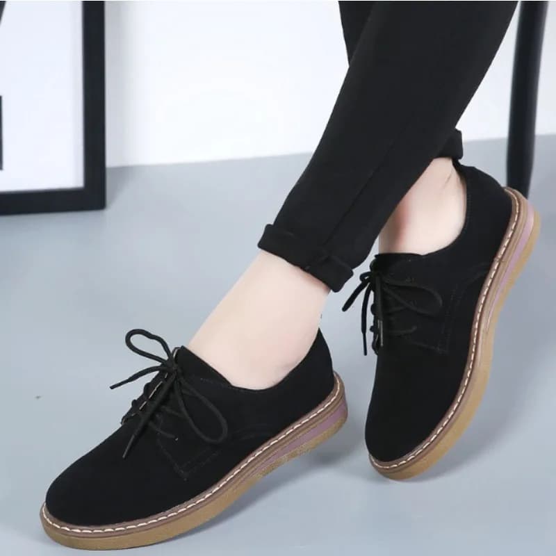 Chaussures Oxford en cuir véritable pour femmes, baskets plates, Style britannique, décontractées, à lacets