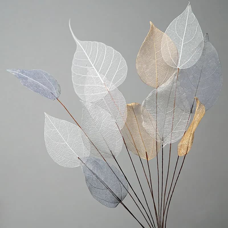 Feuilles de lucidité pour décoration de maison, veine de feuilles naturelles, fleurs artificielles immortelles, décoration de Table de mariage, tige en fil