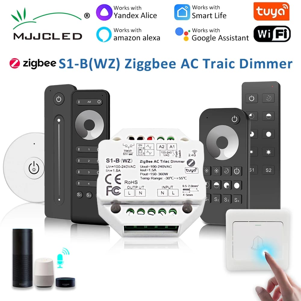 Tuya Zigbee Gradateur 220V 230V 110V Wifi RF 2.4G Sans Fil Télécommande AC Triac Gradateur Poussoir pour Ampoule LED Lampe 220V S1-B