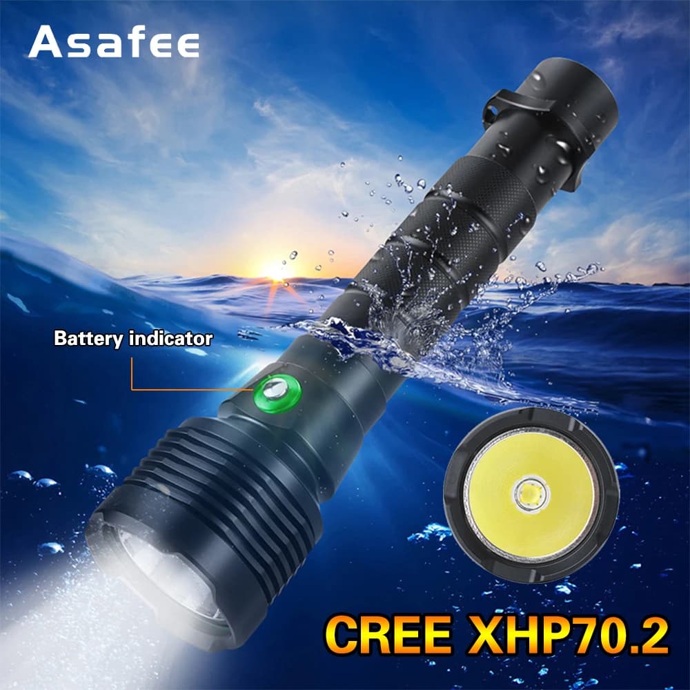Asafee-Lampe de Poche Sous-Marine LED M53 Pteuse 2 de 60m, Torche Étanche IPX8, Super Brillante de 30W