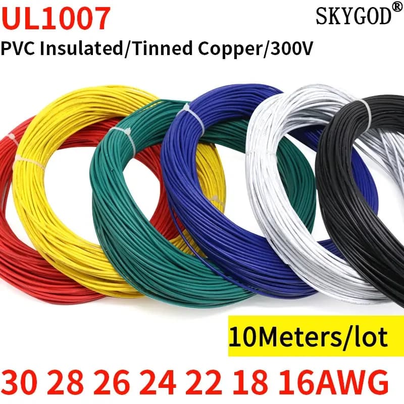 Câble en fil de cuivre étamé PVC UL1007, 10M, 18/20/22/24/26/28/30 AWG, blanc/noir/rouge/jaune/vert/bleu/gris/violet/marron/Orange
