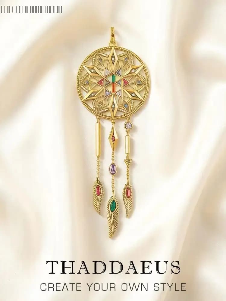 Grand capteur de rêves porte-bonheur, bijoux fins d'été flambant neufs, cadeau européen doré en argent Sterling S925 pour femmes