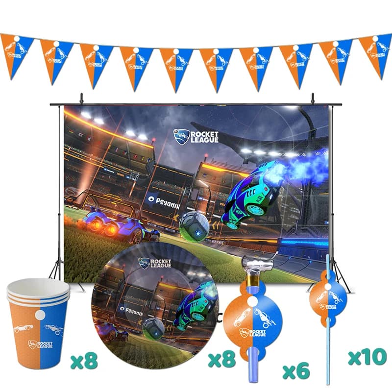 Décorations de fête d'anniversaire Rocket League, jeu vidéo, fournitures de faveurs de thème d'arcade, bannière, tasses, pailles