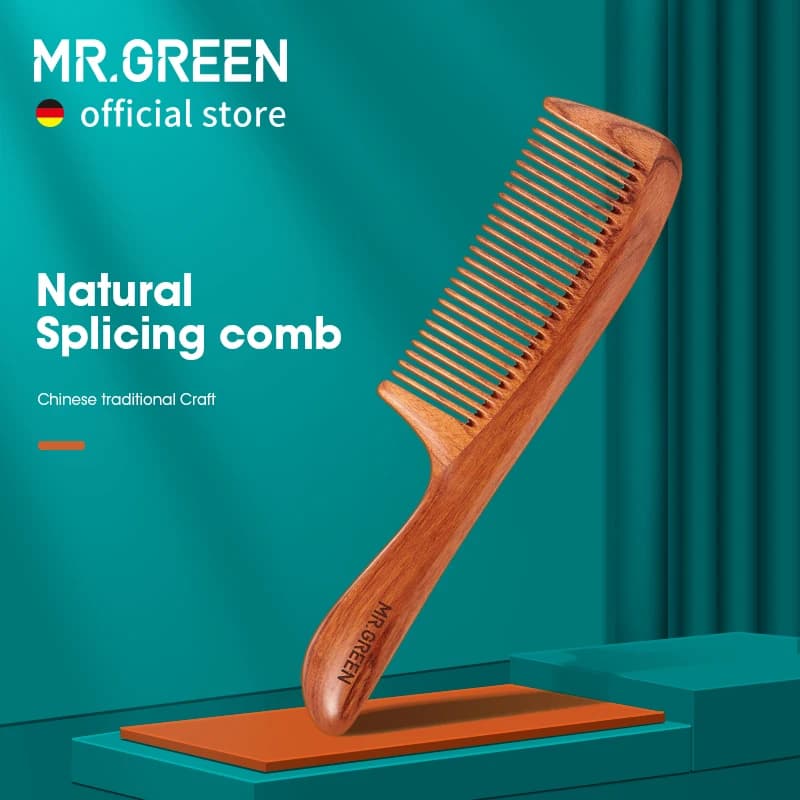MR.GREEN – peigne à cheveux en bois naturel, Structure d'épissure, brosse à dents fines, antistatique, pour coiffure, outils de Massage du cuir chevelu, cadeau