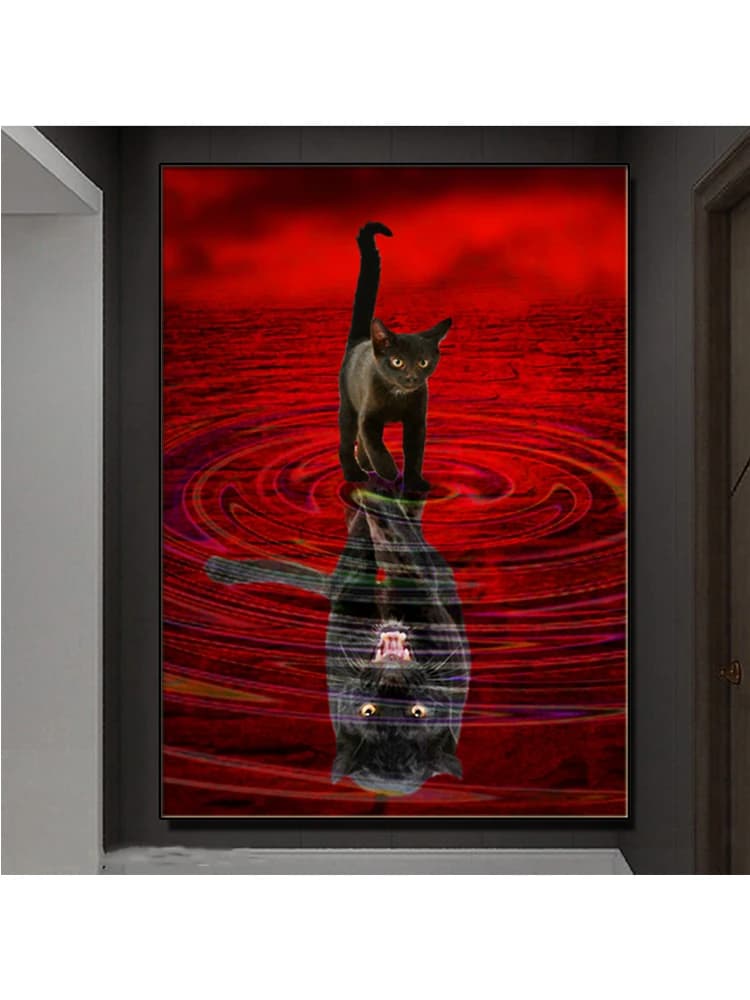Peinture au diamant au point de croix, image d'animaux en mosaïque de broderie de strass, art artisanal, chat noir et panthère noire