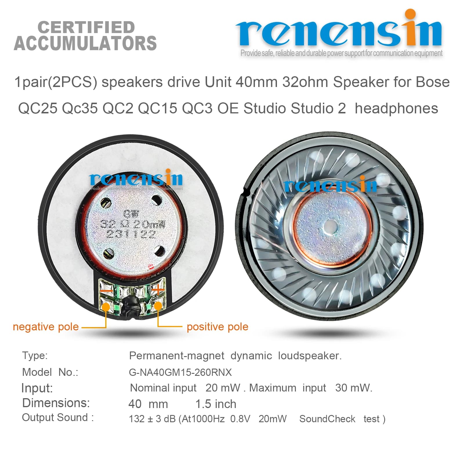 1 paire (2 pièces) 40mm 32 Ohm 132dB unité de haut-parleur pour casque Bose QC25 Qc35 QC2 QC15 QC3 OE Studio 2 pièce de rechange parfaite