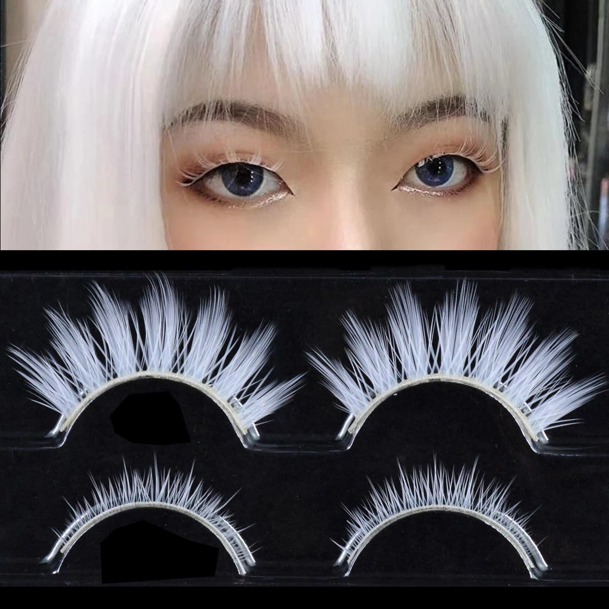 2 paires/ensemble 3D cils blancs bande claire couleur neige cils Cosplay Halloween Manga cils maquillage haut et bas cils