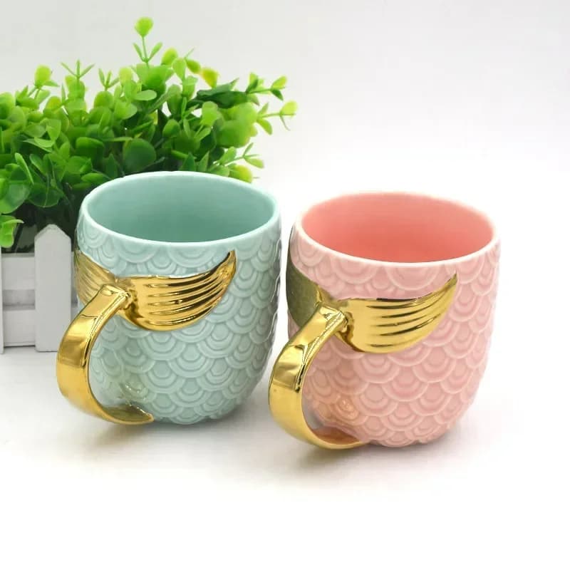 Tasse à poignée en queue de sirène avec glaçure de perles or créatif en céramique thé doré café lait tasses personnalisées tasse en queue de poisson nouveauté