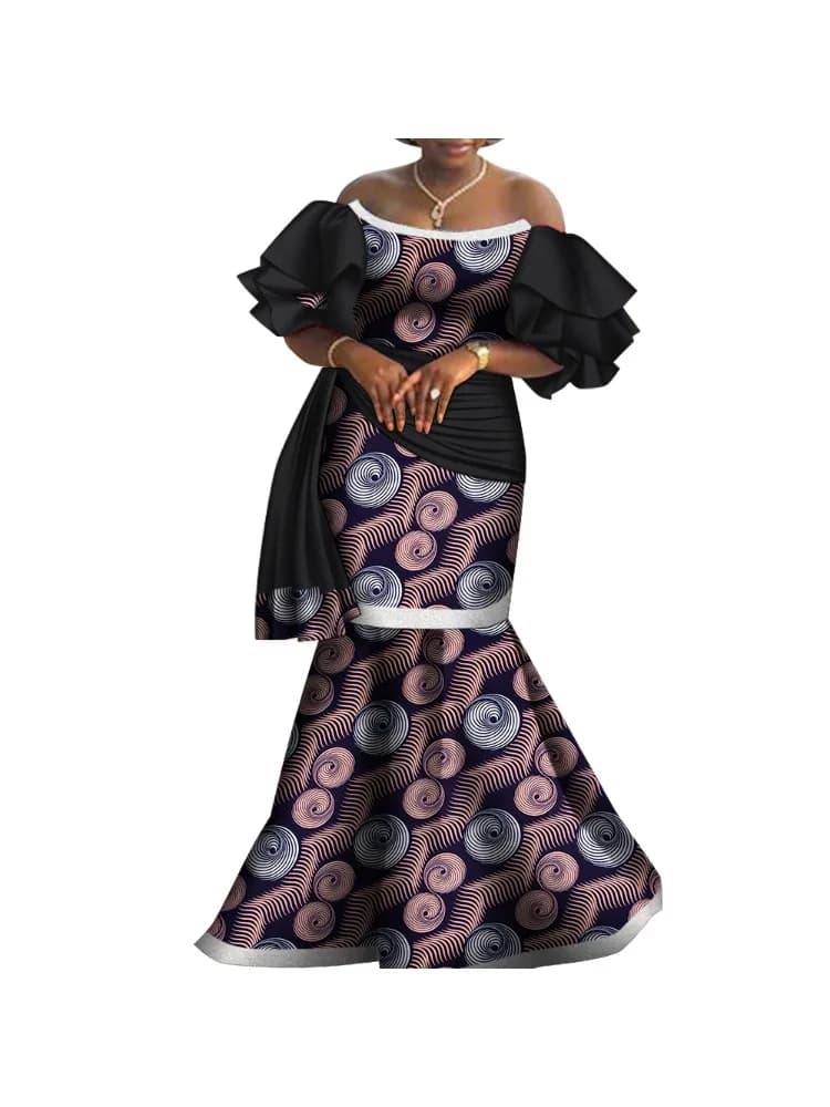 Bintarealwax-Robe de Soirée Dashiki pour Femme, Vêtement Élégant de Style Africain, Sans Bretelles, Longueur au Sol, WY8794