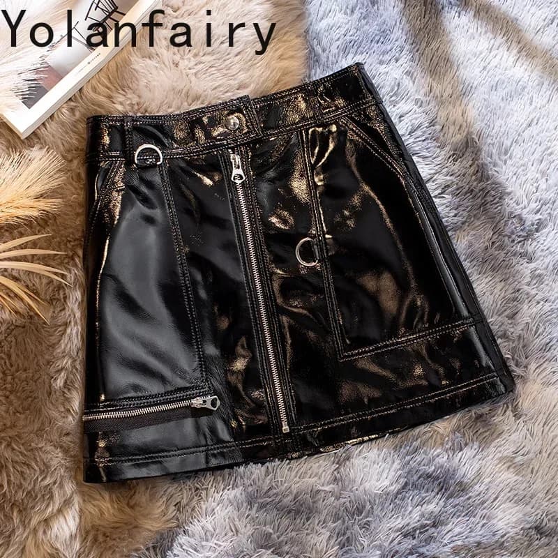 Jupes en cuir de mouton véritable pour femmes, jupe taille haute pour femmes, jupe courte de moto, été 2024, Zjt2462