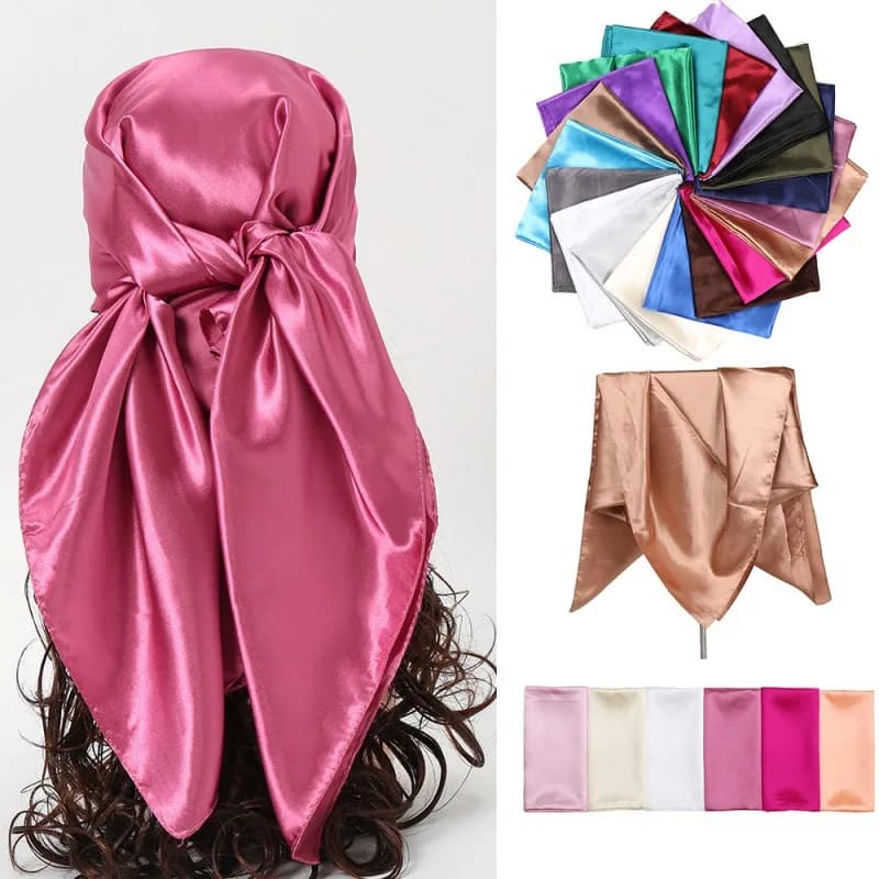 Marque de luxe Foulard en soie femmes Satin couleur unie Hijab foulards musulman paréo Bandana femme châle enveloppement bandeau Foulard 90*90 cm
