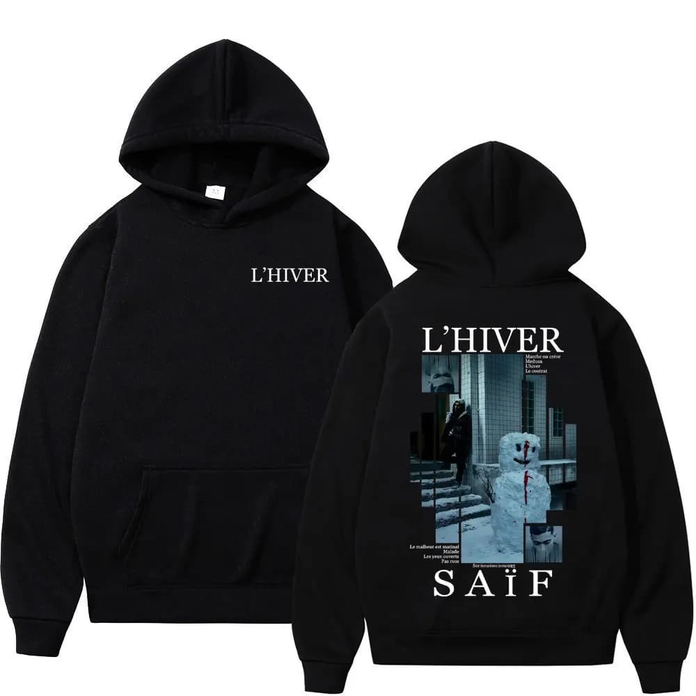 Rappeur L'HIVER Saif Album 2025 sweat à capuche pour homme Hip Hop polaire pull sweat rétro à manches longues surdimensionné sweat à capuche Streetwear