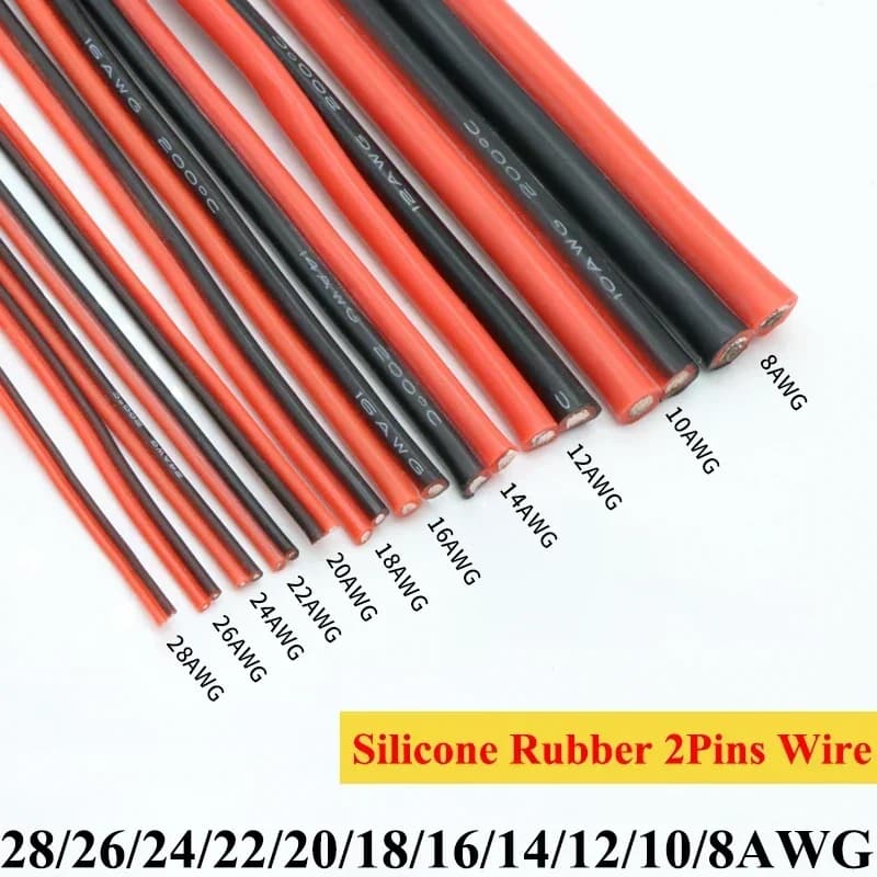 8 10 12 14 16 18 20 22 2426 28 30 AWG 2 broches Ultra doux en caoutchouc de Silicone cuivre fil électrique bricolage lampe connecteur câble noir rouge