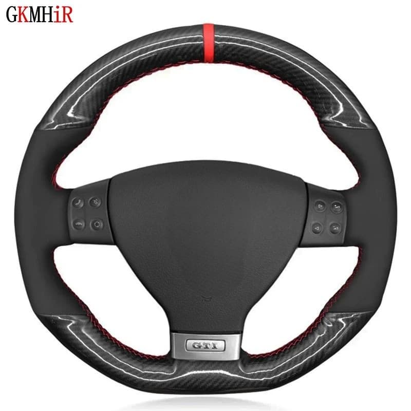 Housse de volant de voiture en daim noir et Fiber de carbone, cousue à la main, pour Volkswagen Golf 5 Mk5 GTI VW Golf 5 R32 Passat R GT 2005