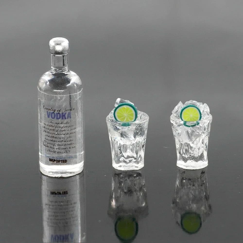 1 ensemble 1/12 maison de poupée Miniature résine Vodka bouteille vin verre ensemble Simulation boisson modèle jouet Mini décoration maison de poupée accessoire
