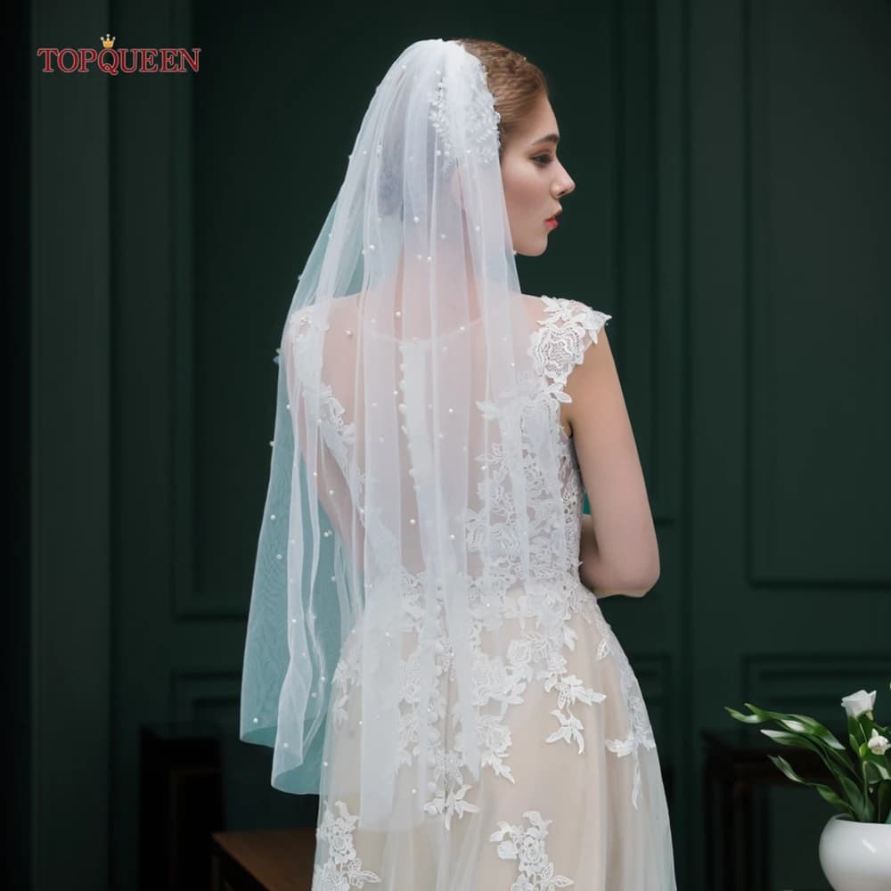 TOPCLS-EEN V05 Voiles de Mariage en Perles avec Peigne, Accessoires de Mariage Perlés, Faits à la Main, Luxe, Élégant, Cathédrale 3M, 100%