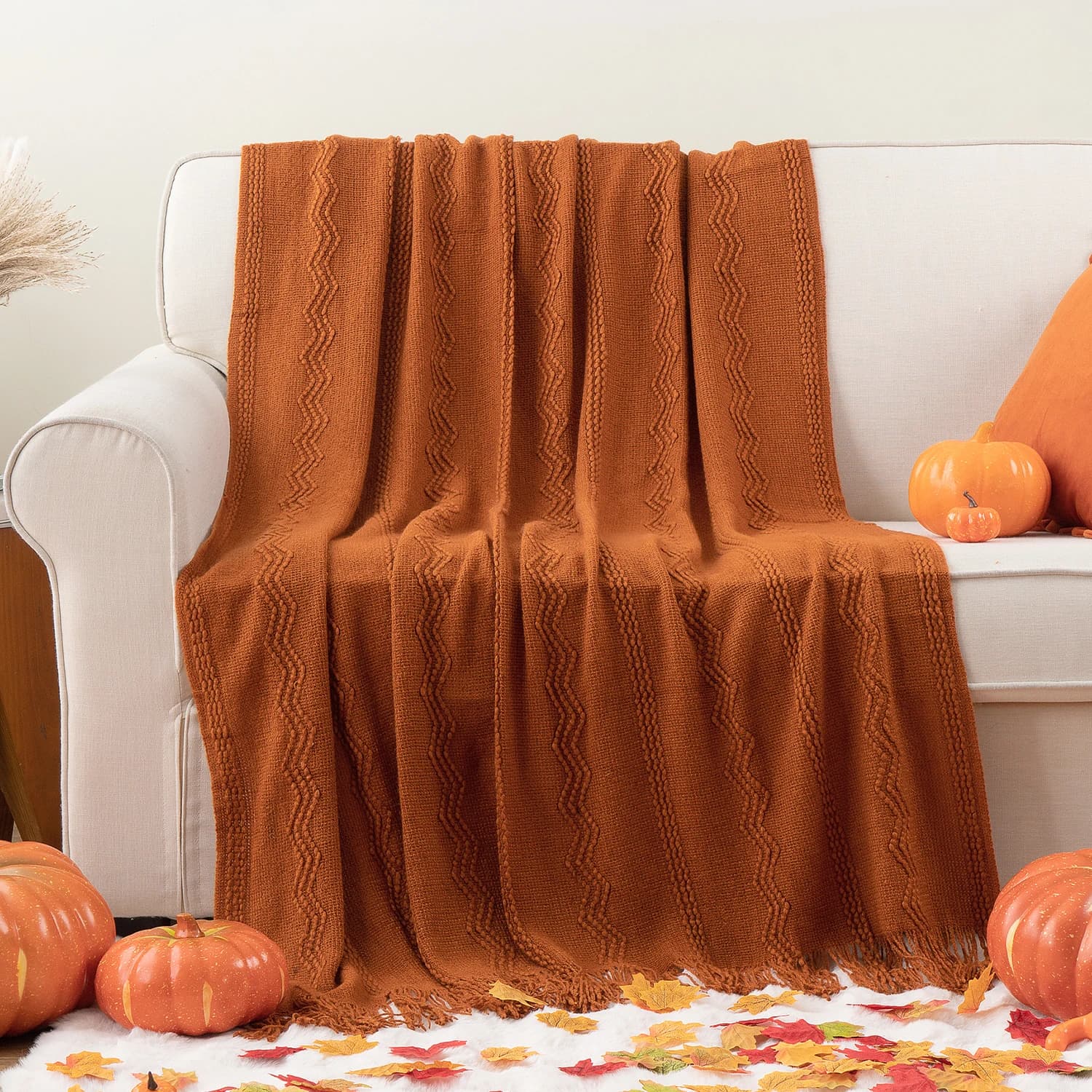 Couverture Battilo Caramel pour lit et canapé, plaid tricoté, couverture de canapé légère et confortable pour la décoration d'automne du salon