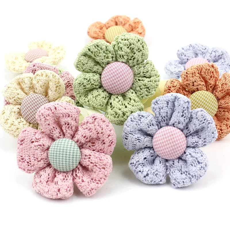 10 pièces de fleurs rembourrées en dentelle faites à la main, 3.5cm, pour artisanat, épingles à cheveux pour bébé, accessoires décoratifs