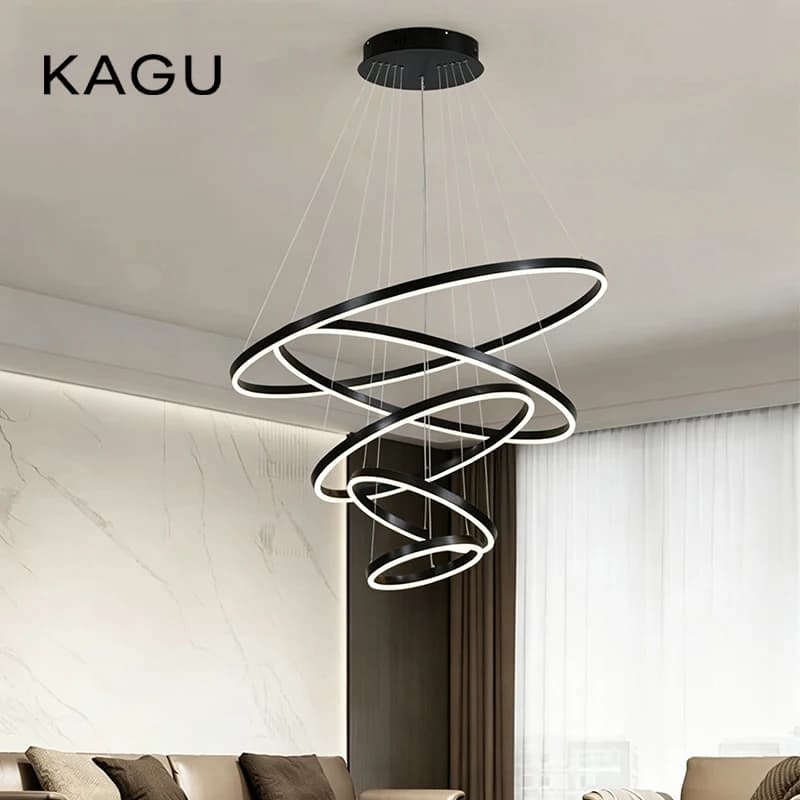 Lampe à suspension moderne anneaux LED cercle plafond suspendu lustre noir Loft salon salle à manger cuisine luminaire intérieur