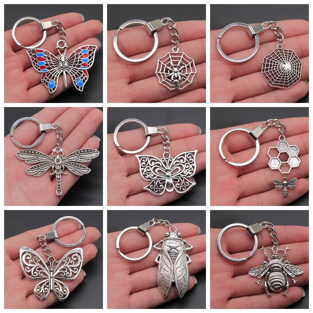 Porte-clés à la mode pour hommes, équation de papillon libellule, cigale, araignée, bijoux de bricolage, porte-clés, cadeau souvenir, nouveau