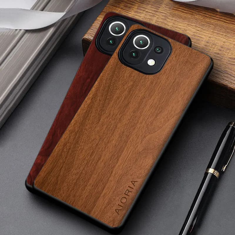 Étui pour Xiaomi Mi 11 Lite 5G NE coque léger durable en bois pratique housse en cuir pu pour mi 11 lite étui funda
