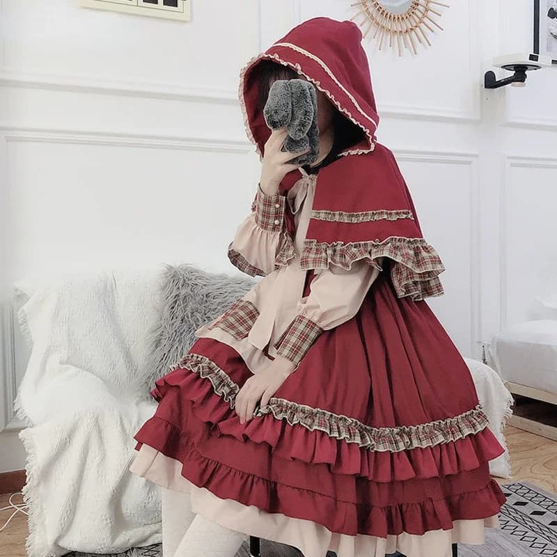 MAGOGO-Robe de Noël Lolita Vintage pour Femme, Costume Rouge Everak Doux, 16% Op, Manches sulf, Festival, INS Hot, Automne, Printemps