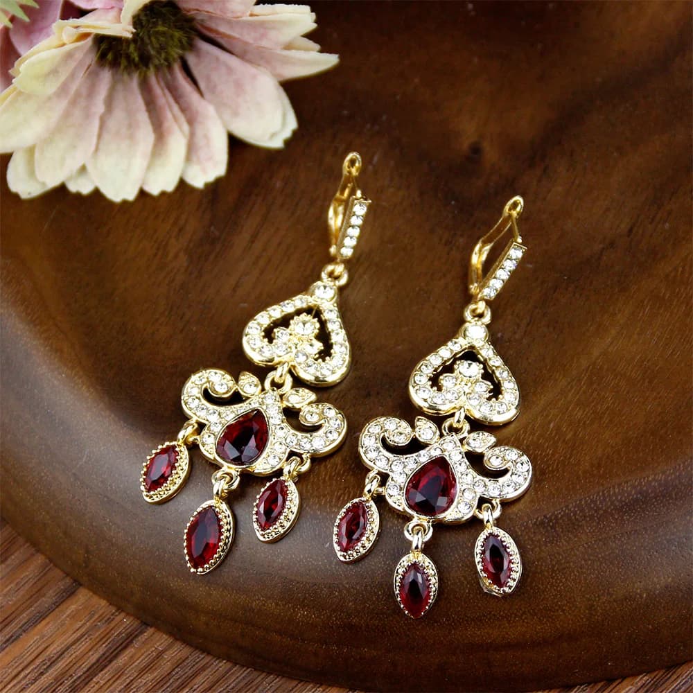 Sunspicems 18K couleur or arabe goutte boucle d'oreille pour les femmes eau cristal maroc algérie fleur mariage boucle d'oreille bijoux mariée cadeau