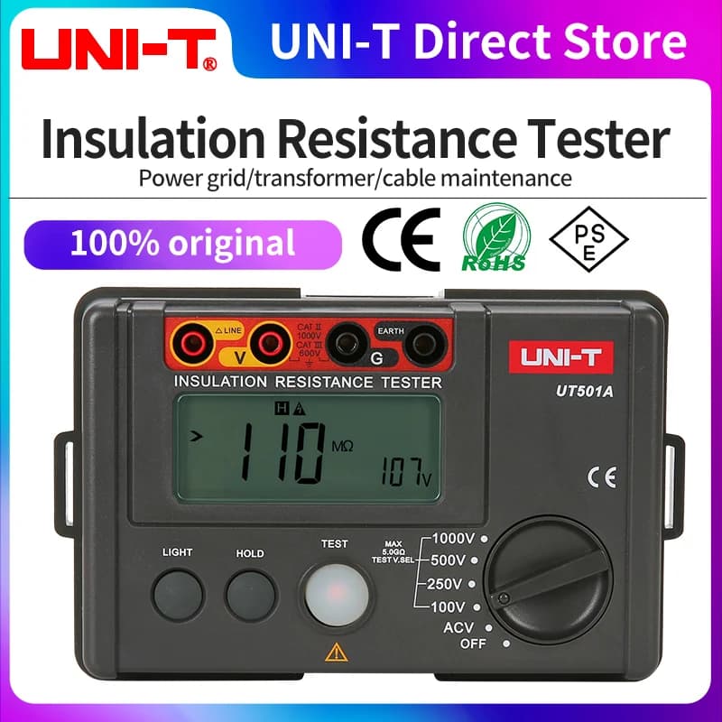 UNI-T UT50l'autorisation Testeur D'isolation 02/10/2018 1000V Mégohmmètre 5GΩ Ohm Mètre Professionnel Numérique Ohmmètre Électrique Mégomètre