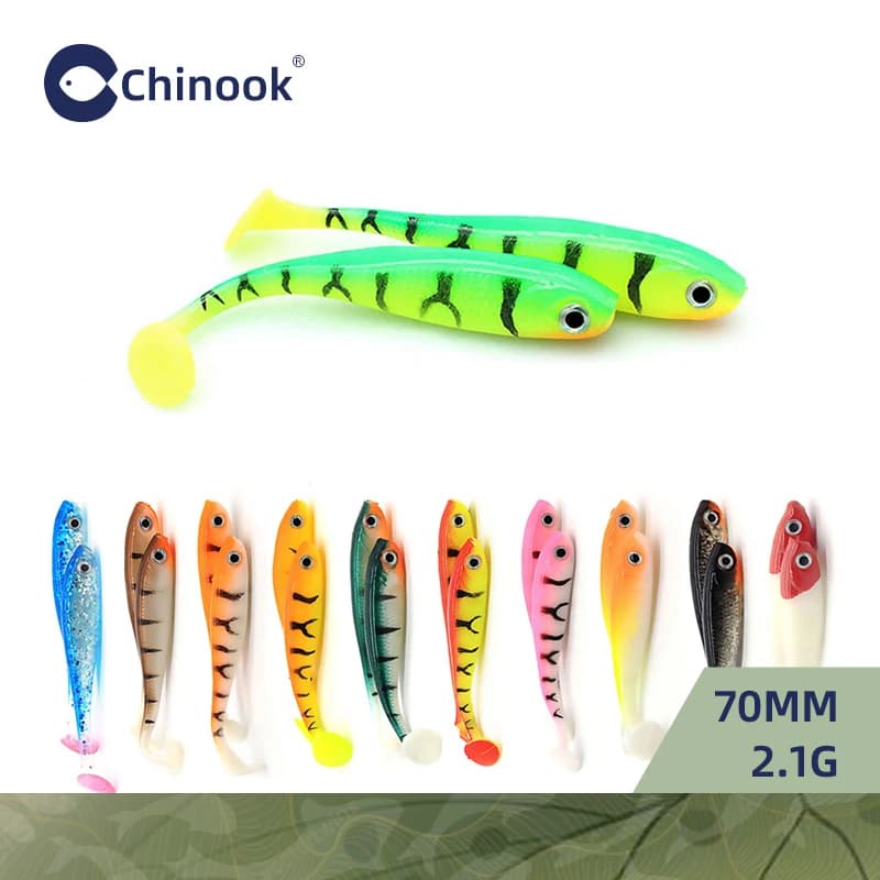 Chinook SoftBait leurre queue de pagaie queue d'ombrage 65mm 5 pièces appât de poisson en plastique souple en Silicone avec tête de gabarit Texas et Wacky Ho