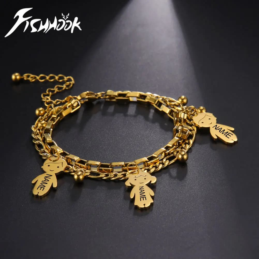 Bracelet personnalisé pour couple, garçon et fille, cadeau pour femmes et hommes, gravure personnalisée du nom, père, mère, enfant, famille, bijoux en acier inoxydable