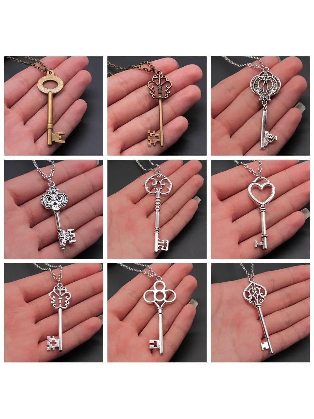 2 couleurs Antique couleur argent Antique Bronze couleur Vintage clé pendentif collier pour femmes longue chaîne en métal chaîne collier