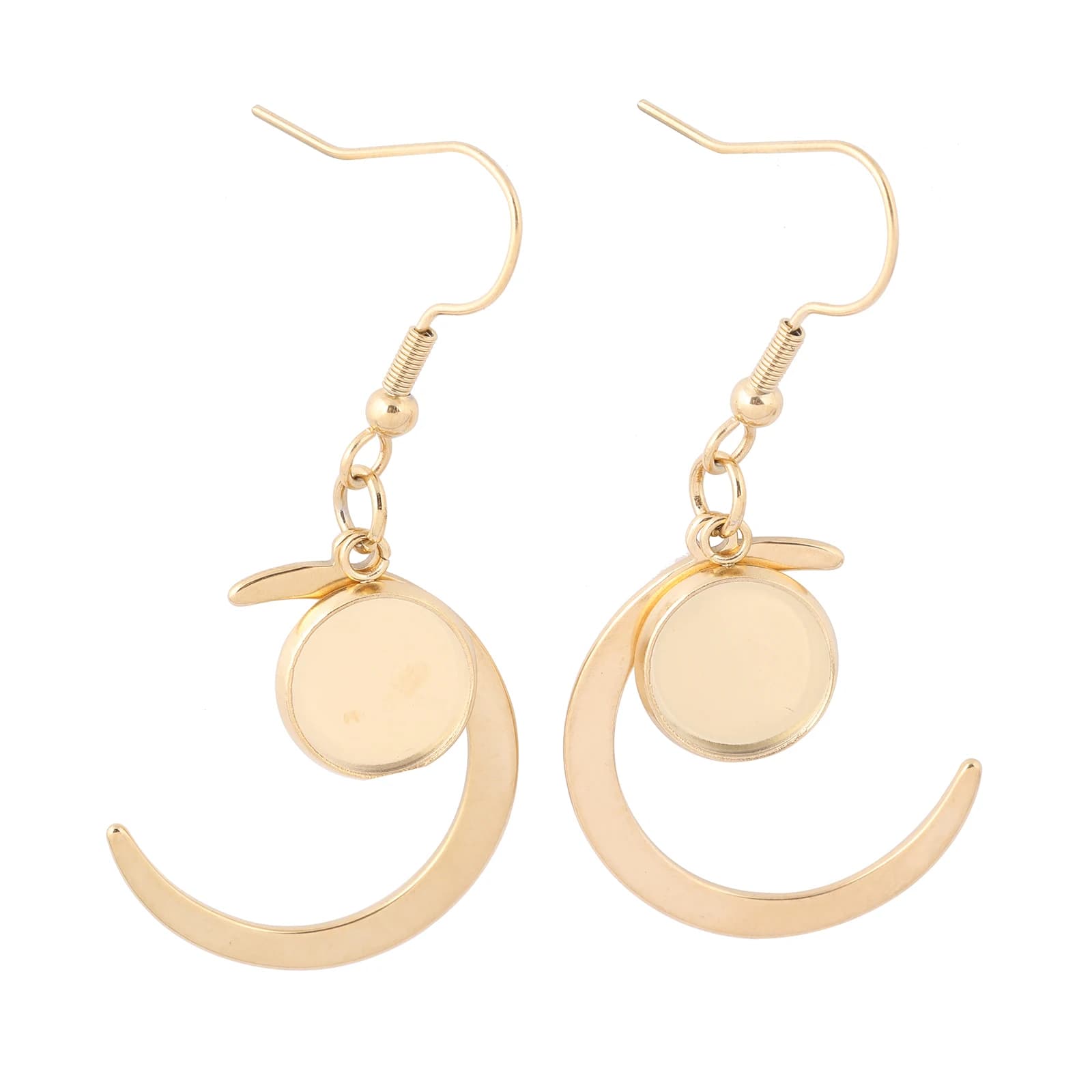 Ensemble de boucles d'oreilles à breloques en forme de lune, 6 pièces, en acier inoxydable plaqué or, plateaux de Base de Cabochon de 10m, bricolage de lunettes de boucles d'oreilles