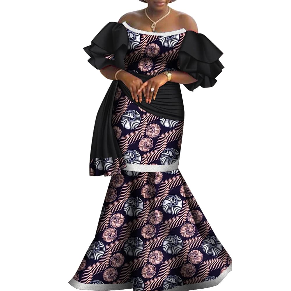 Bintarealwax-Robe de Soirée Dashiki pour Femme, Vêtement Élégant de Style Africain, Sans Bretelles, Longueur au Sol, WY8794