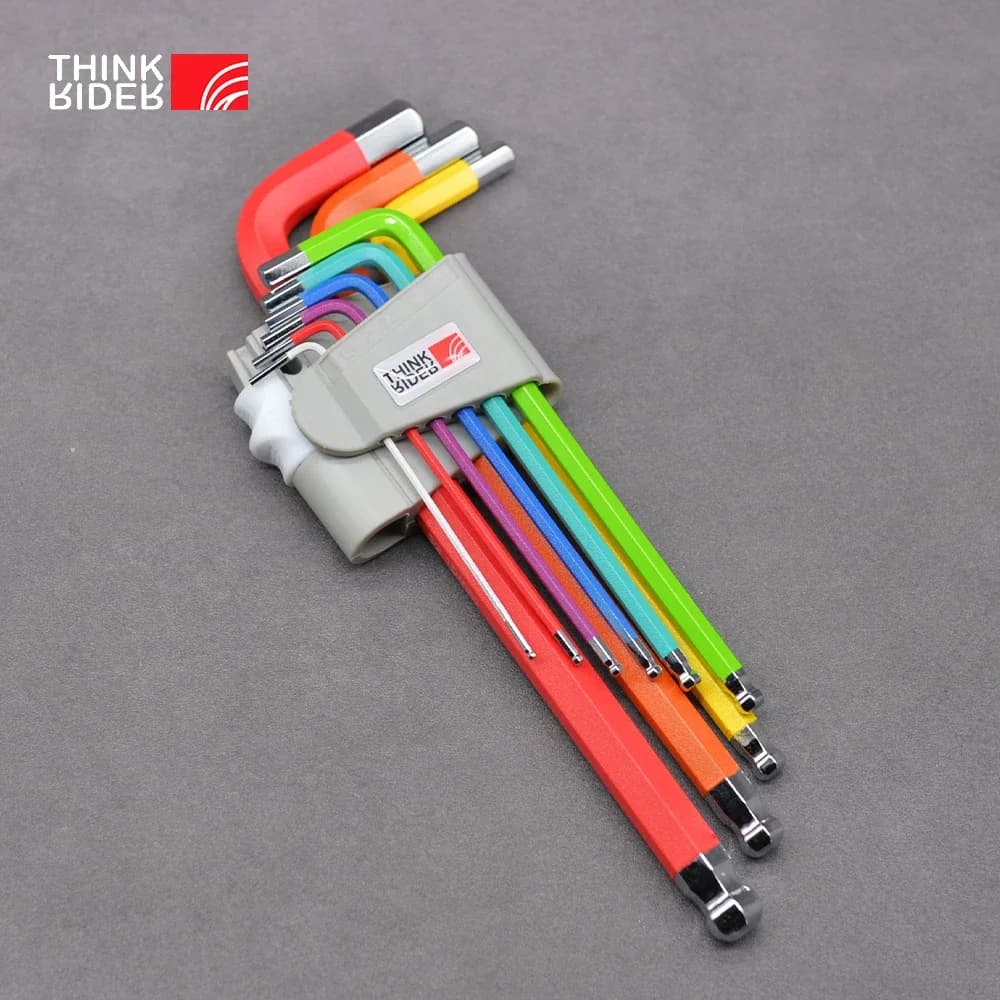 ThinkRider – outils de réparation de vélo couleur, clé en L, hexagone intérieur de bicyclette, jeu de clés hexagonales 1.5/2/2.5/3/4/5/6/8/10mm à extrémité sphérique 9p