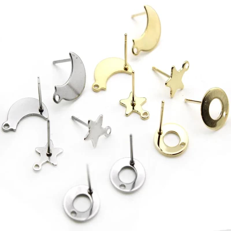 Boucles d'oreilles étoile lune en acier inoxydable, accessoires de poteaux, connecteur de pendentif doré pour bricolage, résultats exécutifs de bijoux, 20 pièces