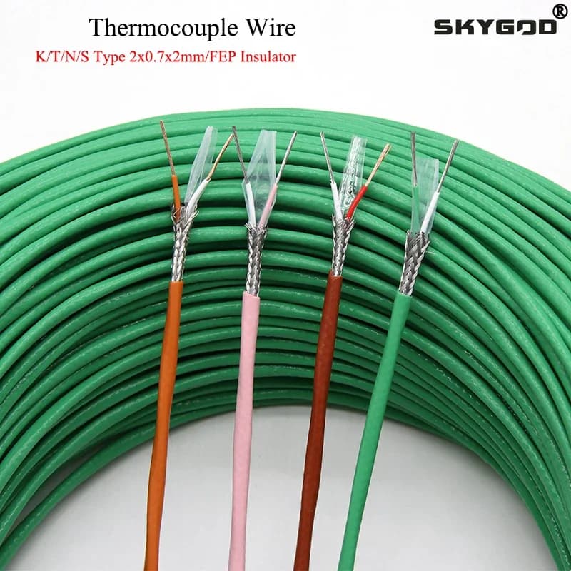 Fil thermocouple de type K T N S, câble de compensation de mesure à haute température, déliisolateur à 2 cœurs, ligne blindée, 1 m, 5 m, 10m