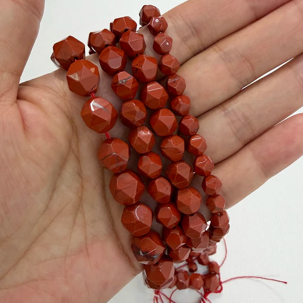 Perles rondes en jaspe rouge naturel facetté, grandes coupes, 15 pouces, 6, 8, 10 mm, taille au choix